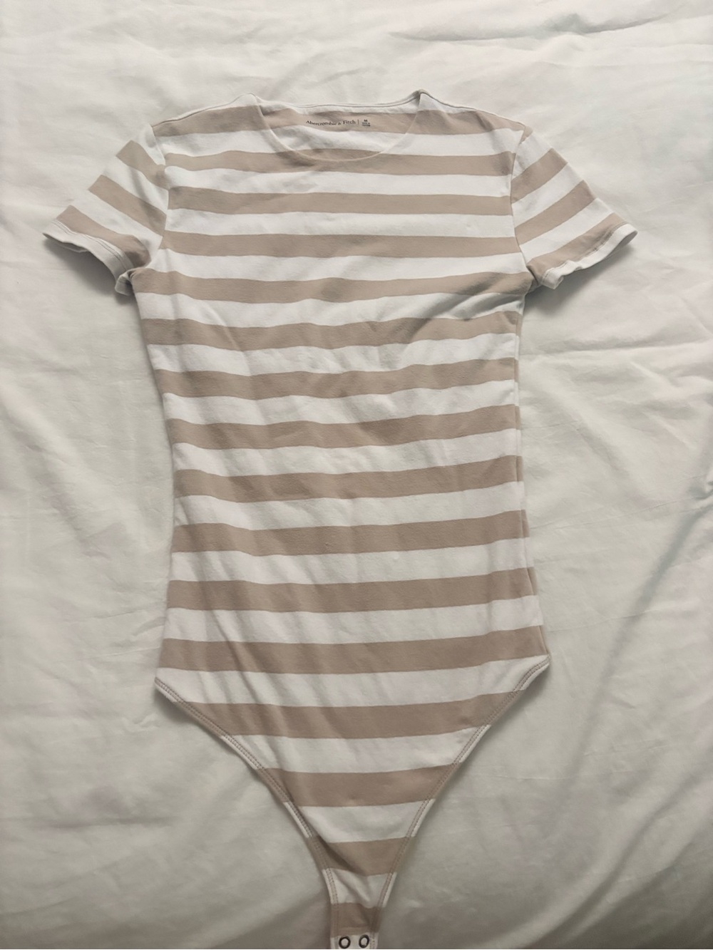 Abercrombie & Fitch Beige and White Striped Short-Sleeve One-Piece